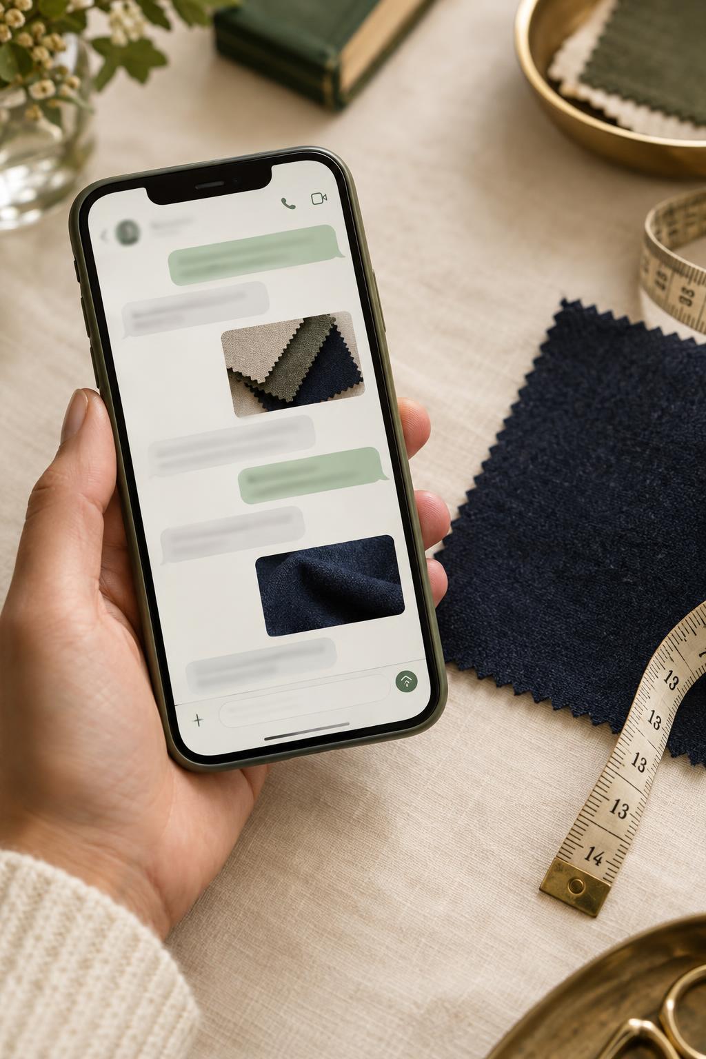 Customer chatting on WhatsApp with fabric photos