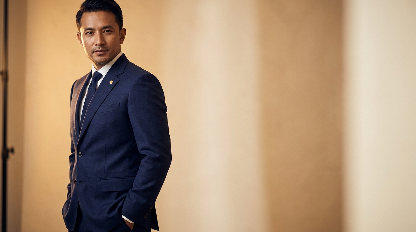 Distinguished gentleman in bespoke navy suit